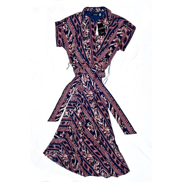 Lauren Ralph Lauren Women's Geo-Stripe Belted Crepe Dress. Sz 0 $165 Value - Picture 3 of 6